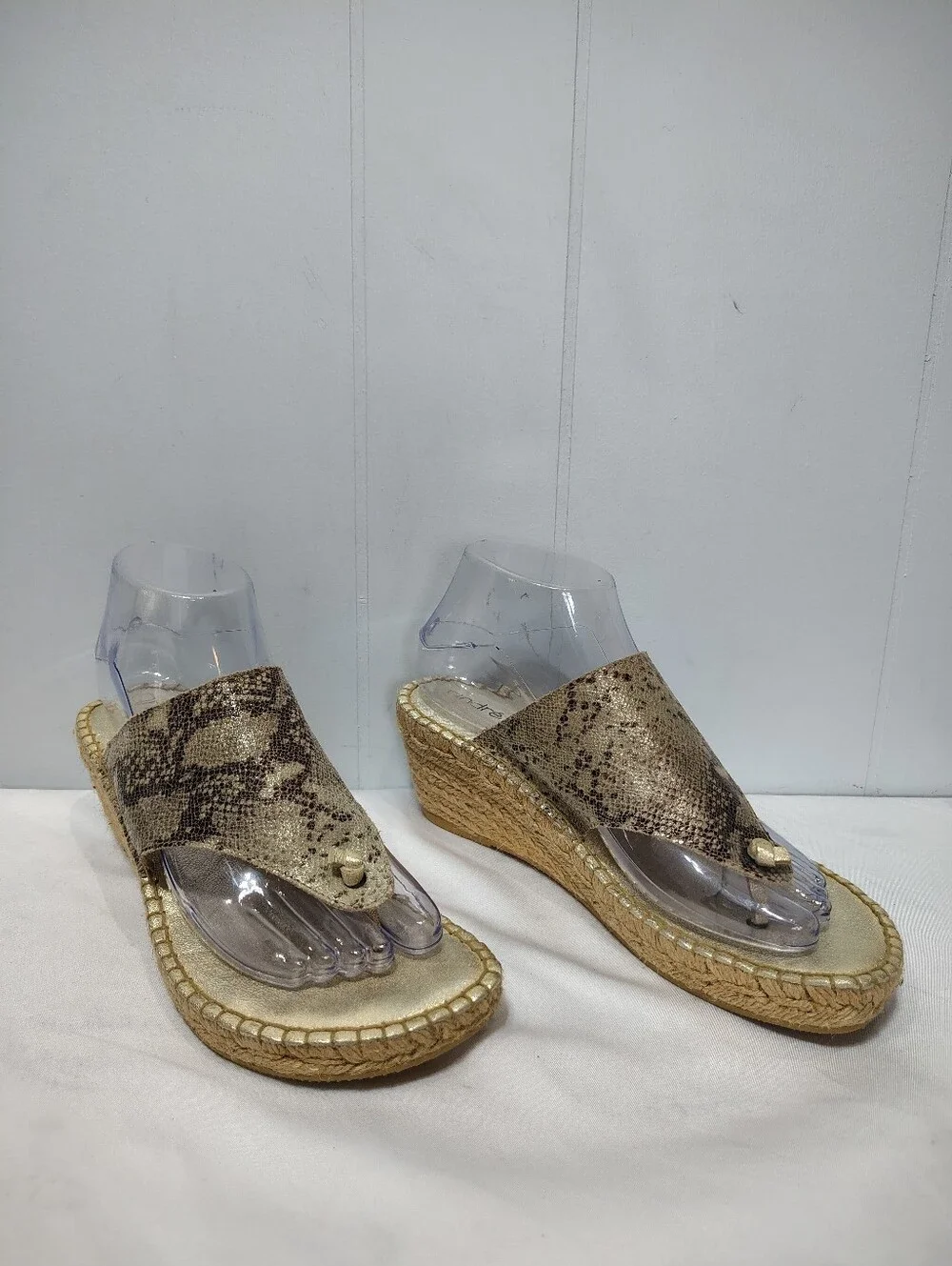 Andre Assous Metallic Snakeskin Jute Espadrille Wedge Sandals Spain Womens 39 8
